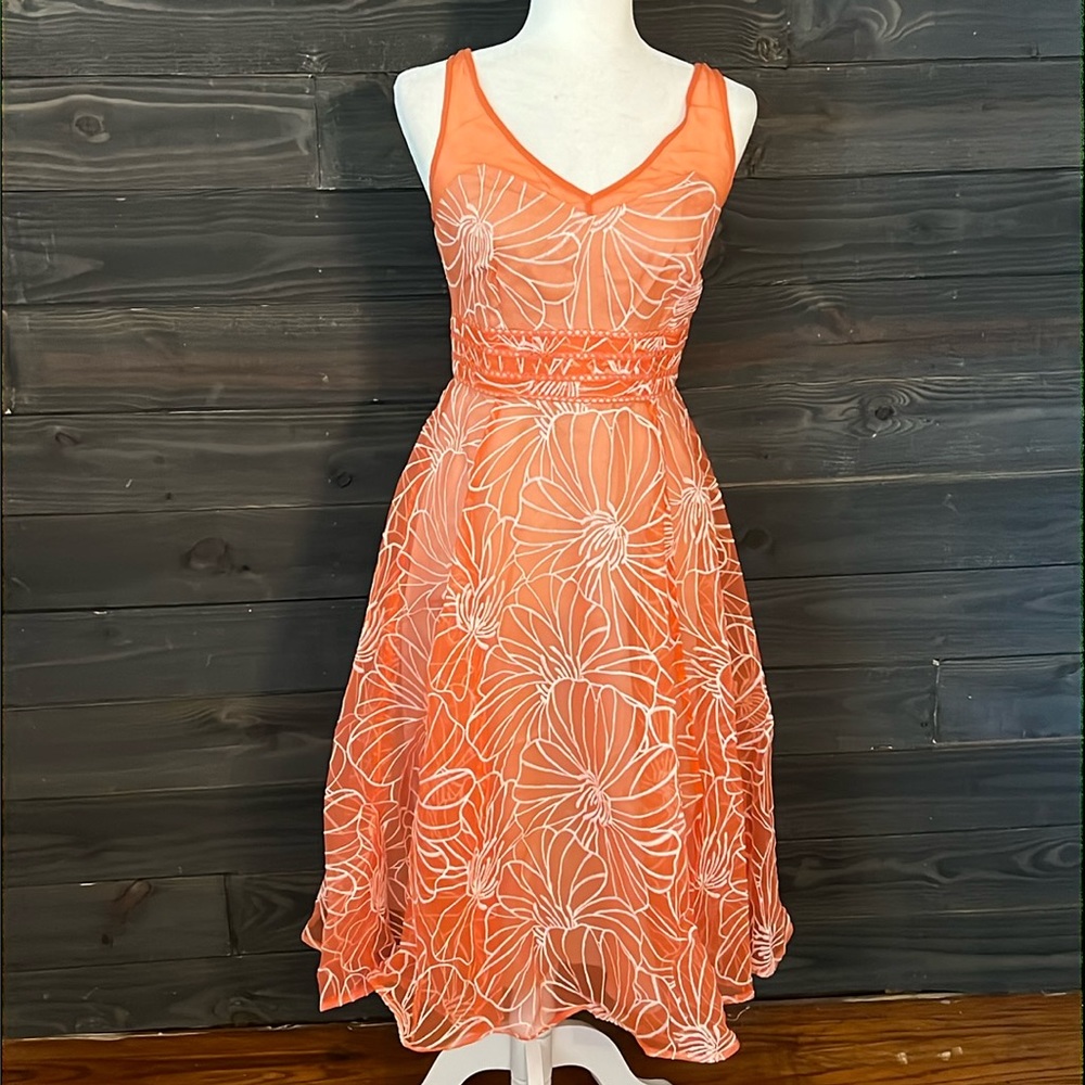 Size 4 Moulinette Soeurs Orange Organza flair dress by Anthropologie. New w/tags